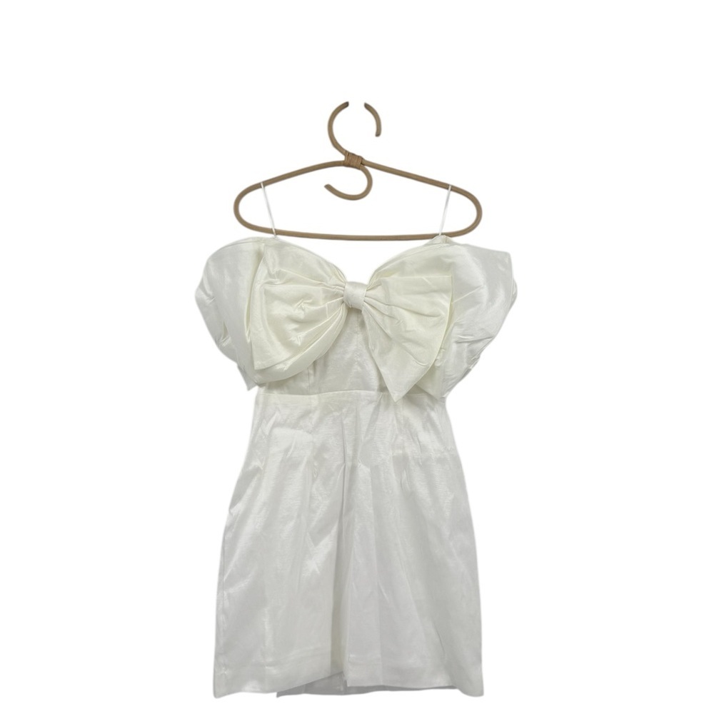 Bardot Mini Bow Dress in Shimmer White Size US M/10 Cocktail Bridal Statement - Picture 4 of 16